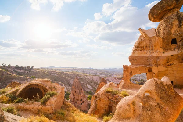 View Rock Formations Fairy Chimneys Uchisar Castle Cappadocia Turkey — Fotografia de Stock