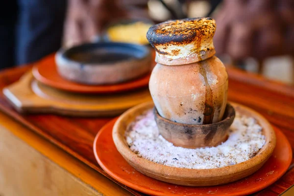 Pottery Kebab Traditional Cappadocia Dish Clay Pot Pieces Beef Onion — Zdjęcie stockowe