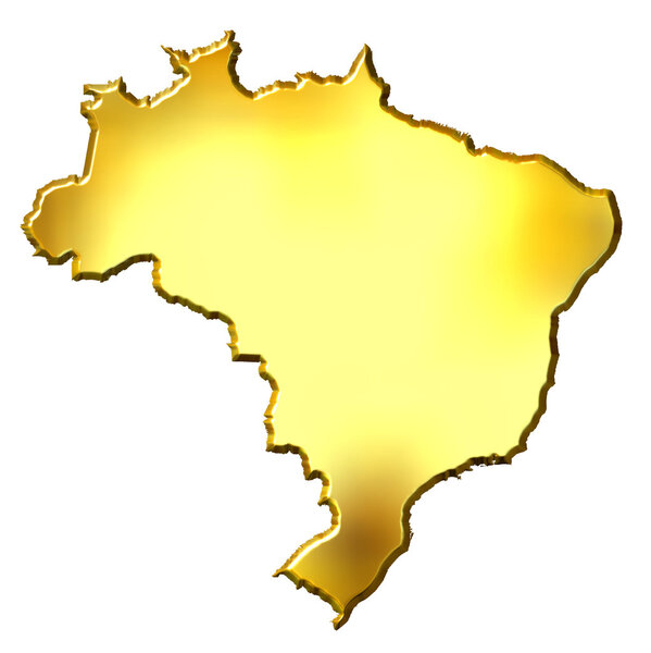 Brazil 3d golden map isolated in white