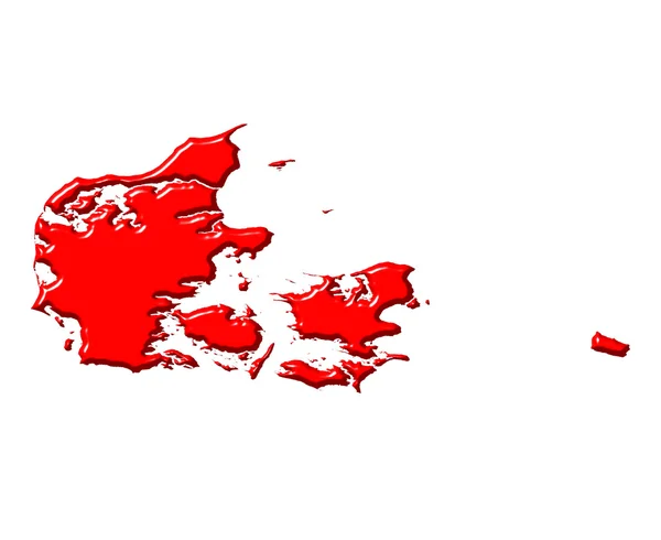 Danimarka Ulusal renk ile 3d harita — Stok fotoğraf