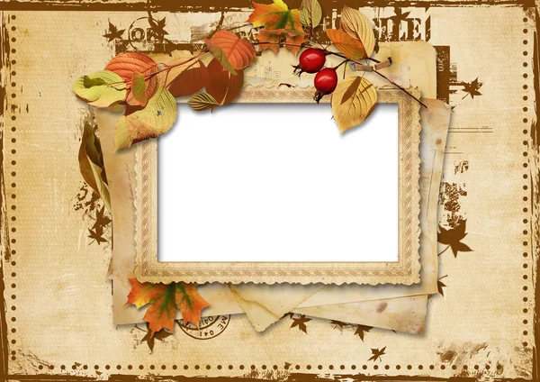 Carte vintage avec feuilles d'automne — Photo