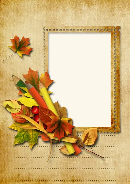 Vintage background with stamp-frames and pencils — Stock Photo, Image