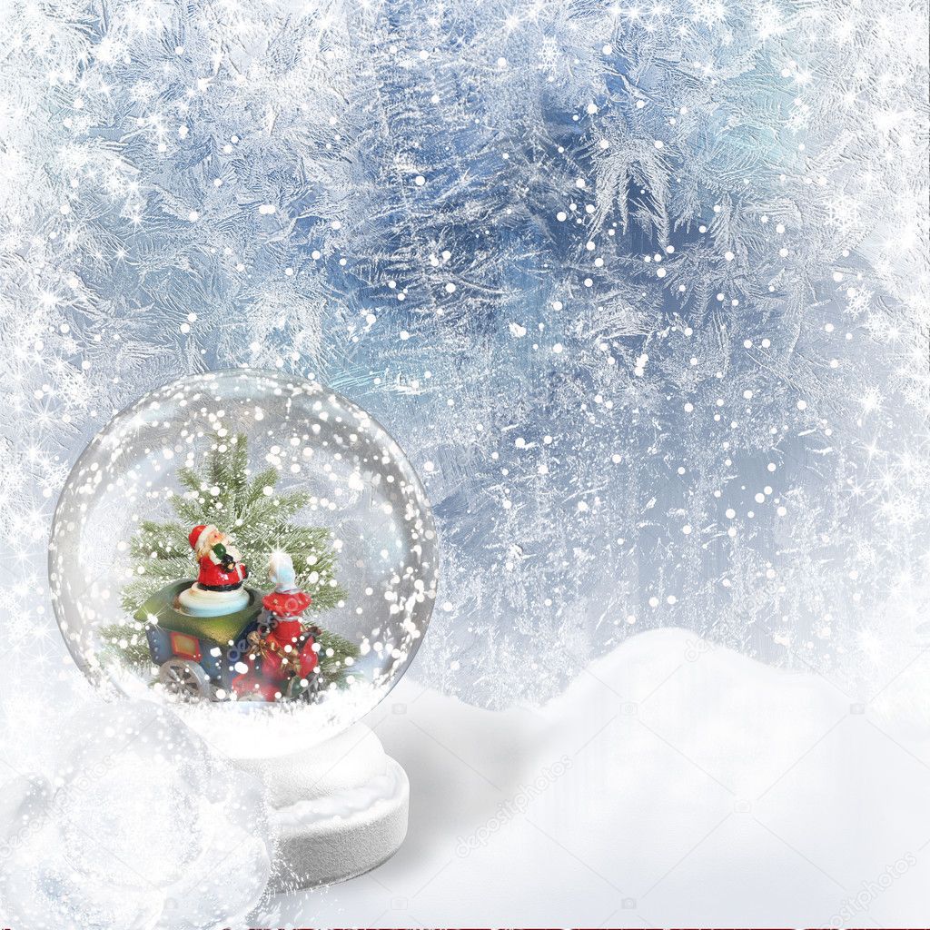 Christmas Snow globe on the frost background