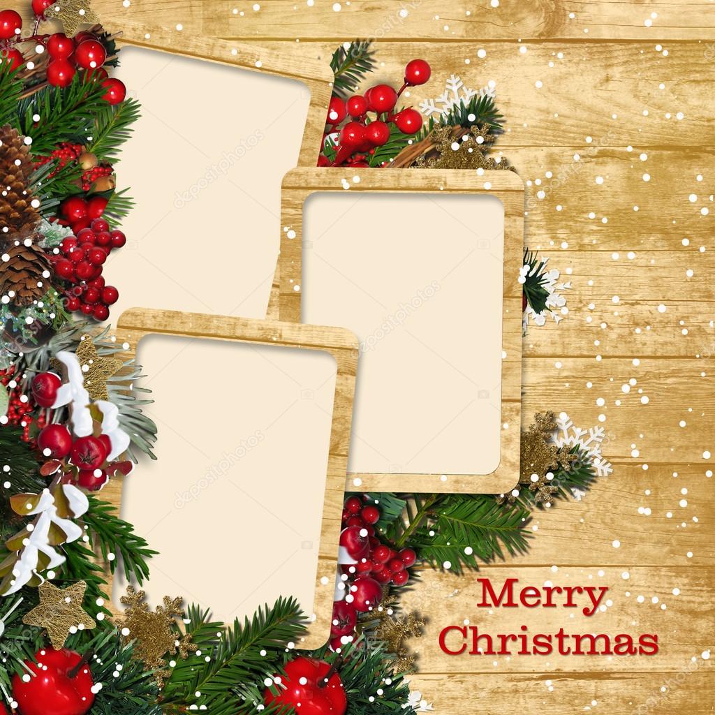 Christmas Frame With Decorations On A Wooden Background Stock Photo Image By C Chiffa Christmas Frame With Decorations On A Wooden Background Stock Photo Image By C Chiffa