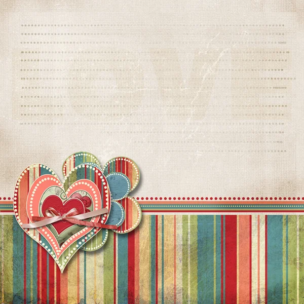 Retro scrapbooking valentine pozadí s srdce a pro — Stock fotografie