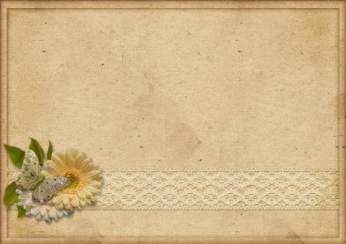 gerbera ve dantel Vintage karton arka plan