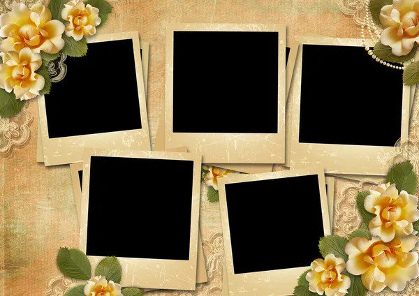 Vintage gorgeous background with a polaroid-frames and a roses — Stock Photo, Image