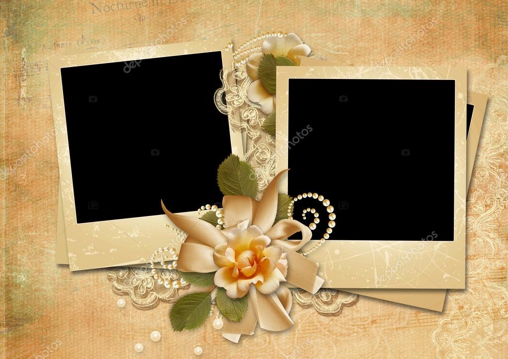 Vintage background with a polaroid-framework and a rose — Stock