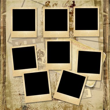 eski polaroid çerçeve yığını ile antika arka plan