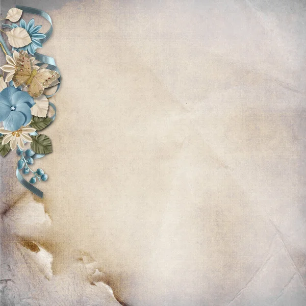 ターコイズ ブルーの花を持つビンテージ背景 — ストック写真