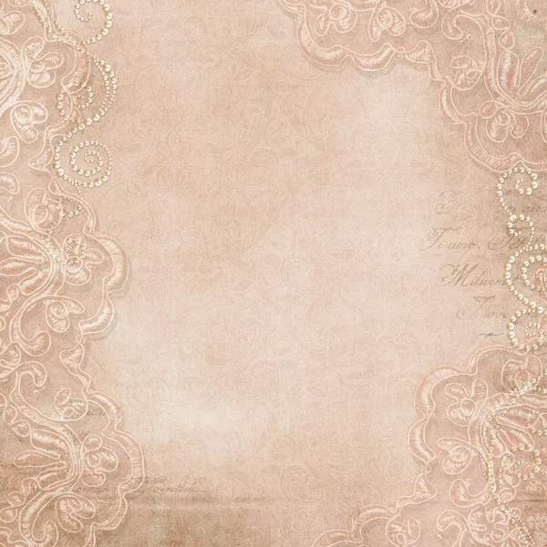 Vintage background with lace and pearls Stock Photo
