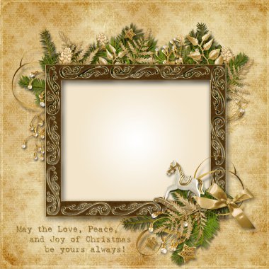 Christmas card with golden garland clipart