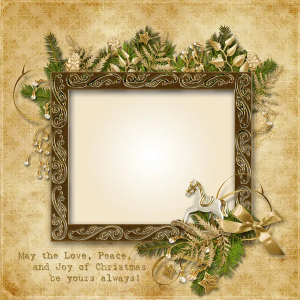 Cartão de Natal com guirlanda dourada — Fotografia de Stock