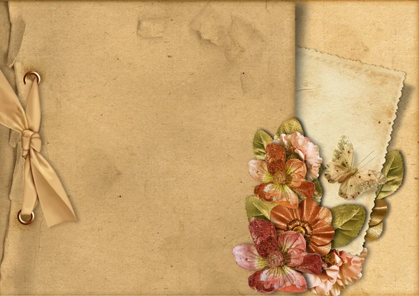 Vintage kaart en bloemen — Stockfoto