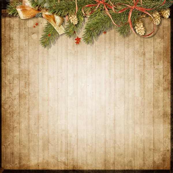 Fondo Navidad Postal Vintage Con Abeto Decoraciones Navideñas Saludos Temporada Imágenes De Stock Sin Royalties Gratis