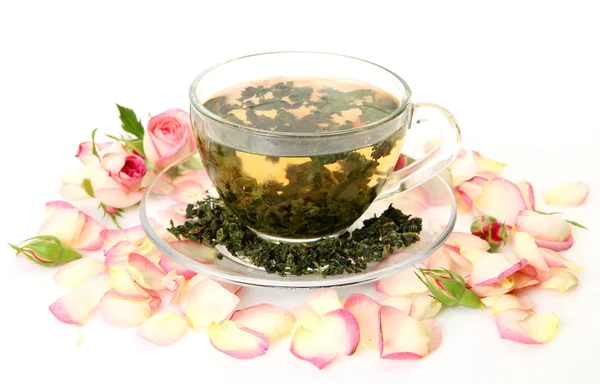 Fincan çay ve güller — Stok fotoğraf