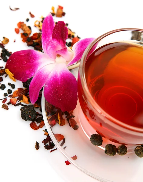 Çay ve pembe orkide — Stok fotoğraf