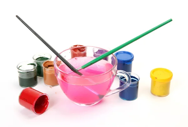 Color paints and brush — Stock Photo, Image