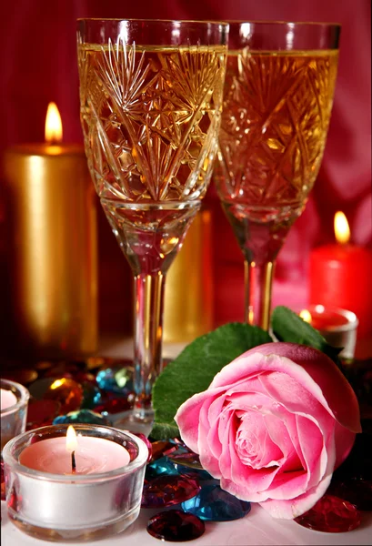 Wine and rose — Stock Photo, Image