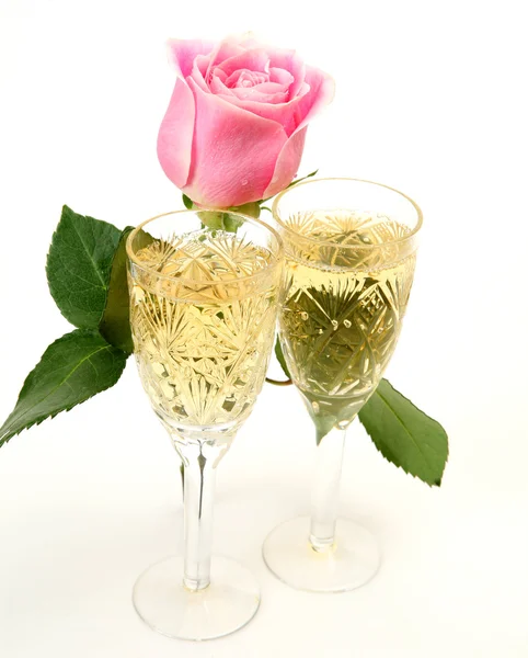 Champagne och rose — Stockfoto