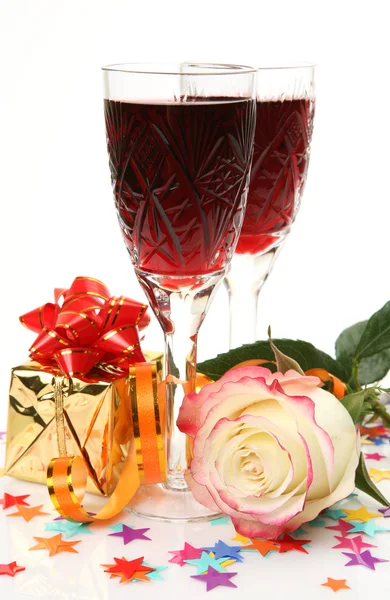 Wine and rose — Stock Photo, Image