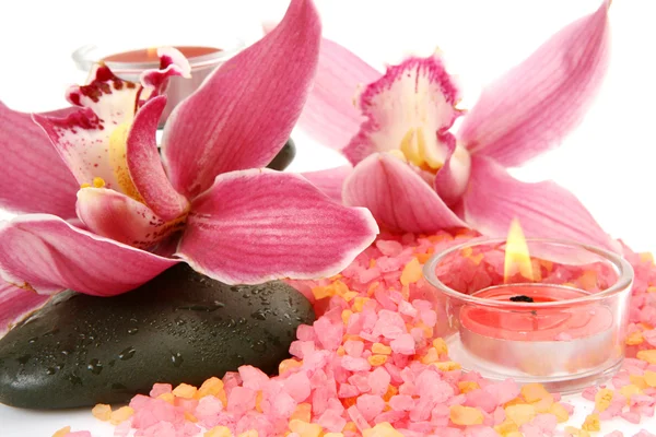 Orquídeas e velas cor de rosa — Fotografia de Stock