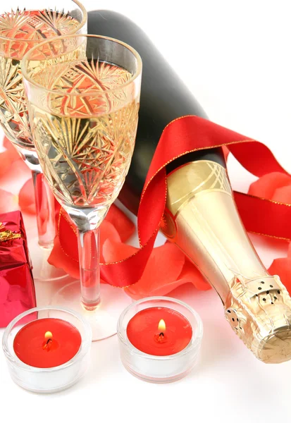 Champagne and roses — Stock Photo, Image