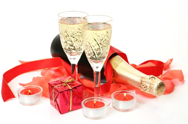 Champagne and rose — Stock Photo, Image