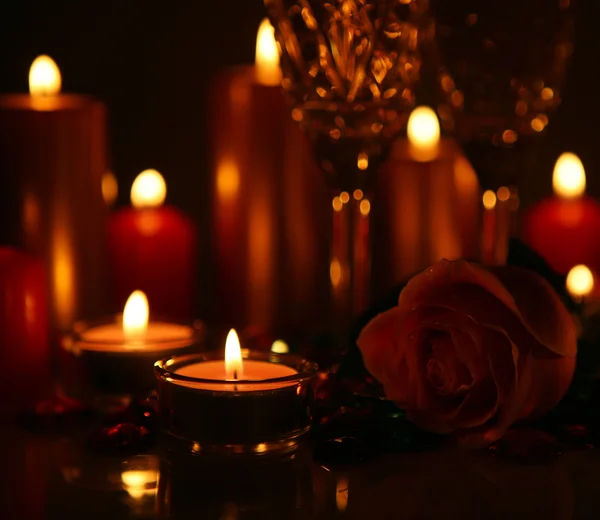 Champagne and candles — Stock Photo, Image