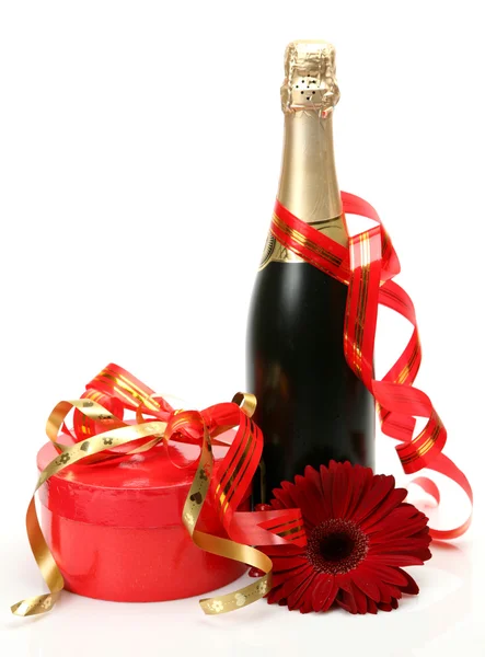 Champagne and flowers — Stock Photo, Image