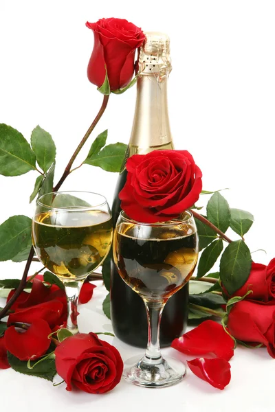Champagne en rozen — Stockfoto