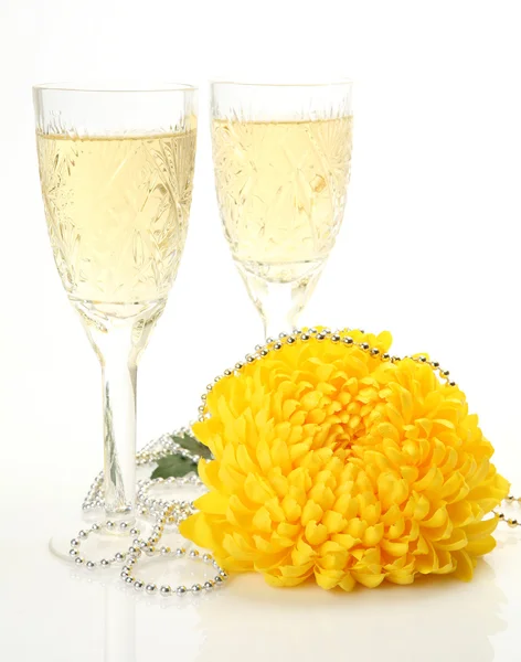 Champagne och blomma — Stockfoto