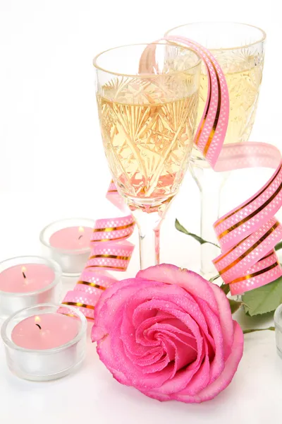 Champagne och rose — Stockfoto