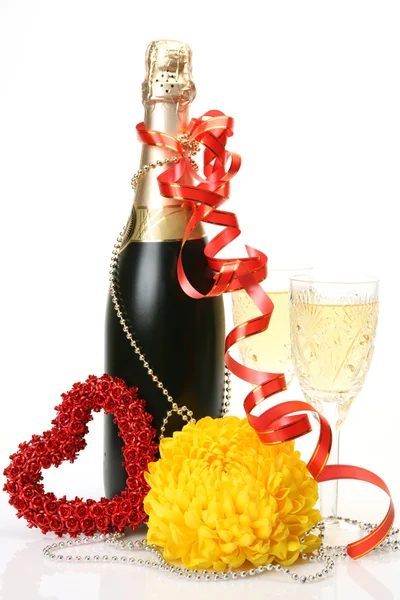 Шампанское и цветы Стоковая Картинка