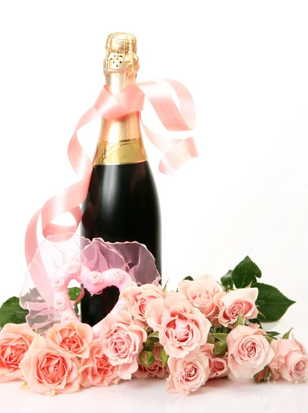 Champagne and roses — Stock Photo, Image