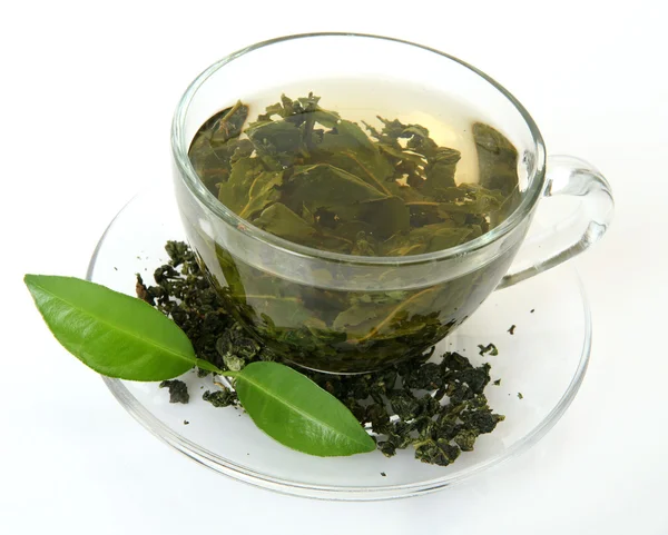 Čaj a zelený list — Stock fotografie