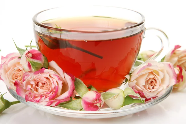 Chá e rosas — Fotografia de Stock