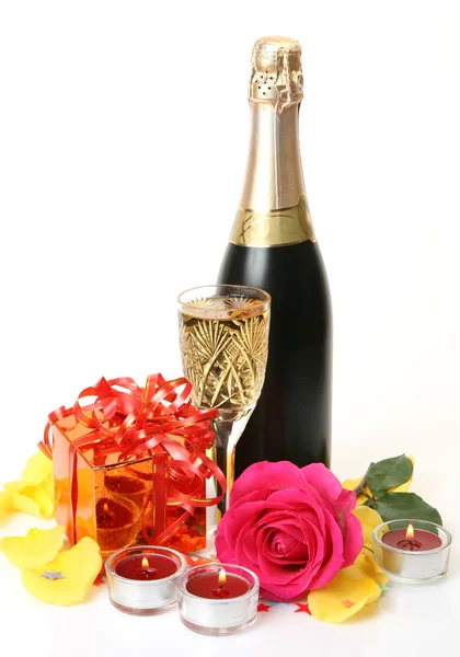 Champagne e candele — Foto Stock