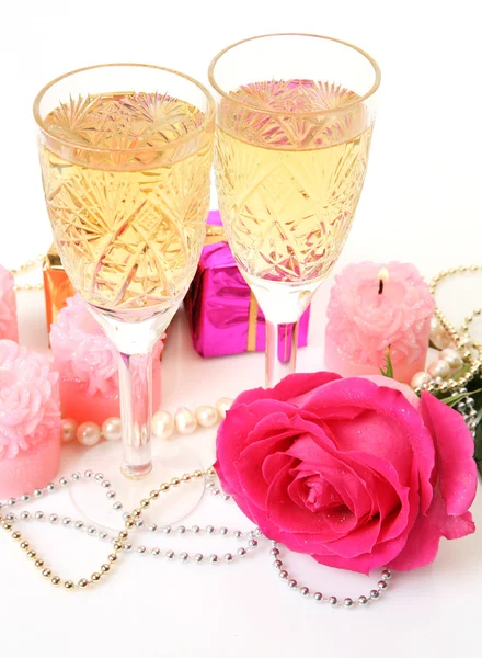 Champagne and candles — Stock Photo, Image