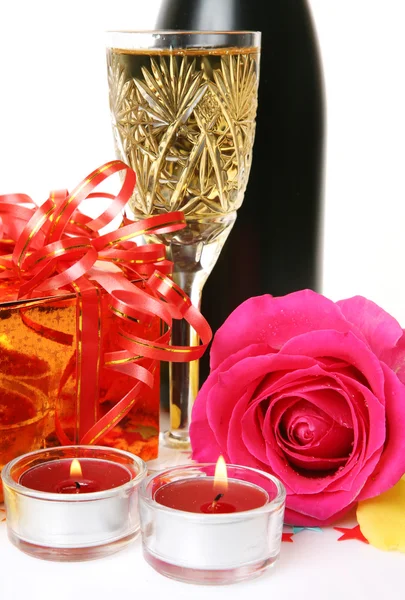 Champagne and rose — Stock Photo, Image