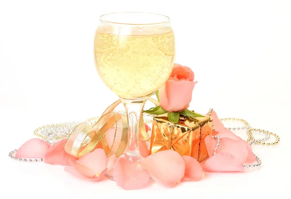 Champagne and flowers — Stock Photo, Image