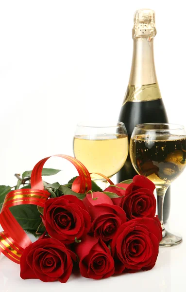 Champagne and roses — Zdjęcie stockowe