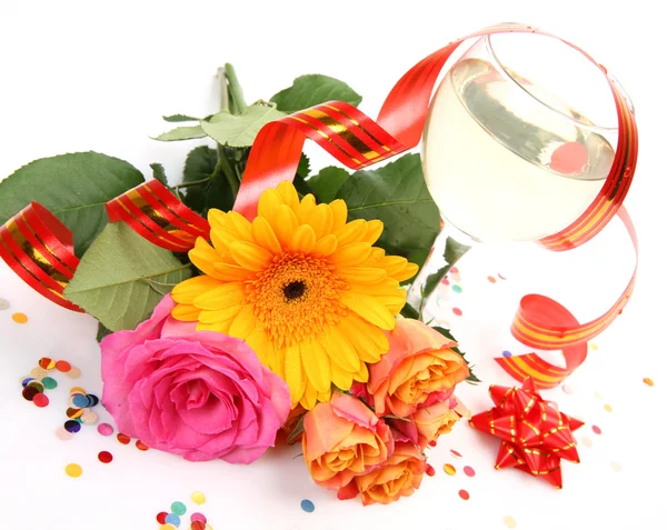 Wine and fine roses — Stock Photo, Image