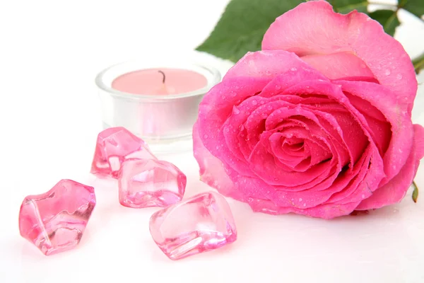 Pink rose and candles — Stock Photo, Image