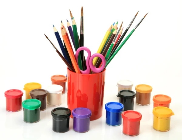 Color pencils and paints — Stock Photo, Image