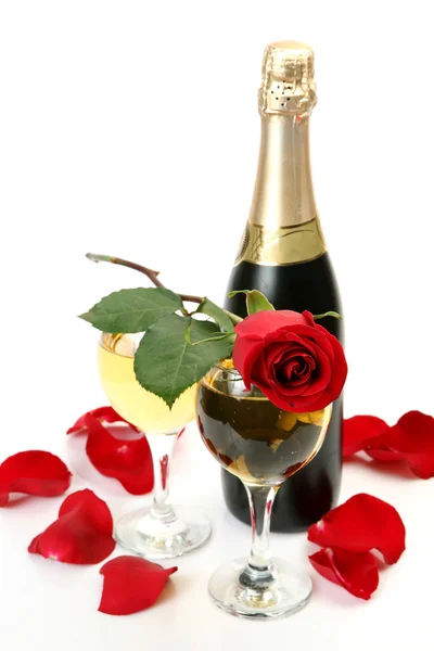 Champagne en rozen — Stockfoto