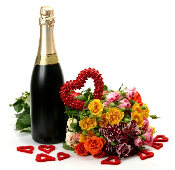 Champagne en rozen — Stockfoto