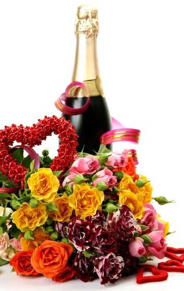 Champagne en rozen — Stockfoto