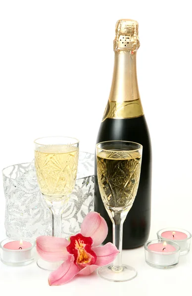 Champagne and flowers — Stock Photo, Image