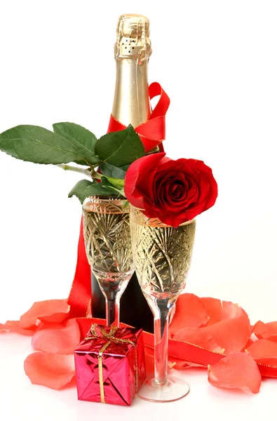 Champagne and roses — Stock Photo, Image